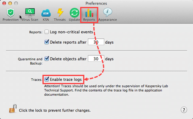 Enabling tracing in Kaspersky Endpoint Security 10 for Mac