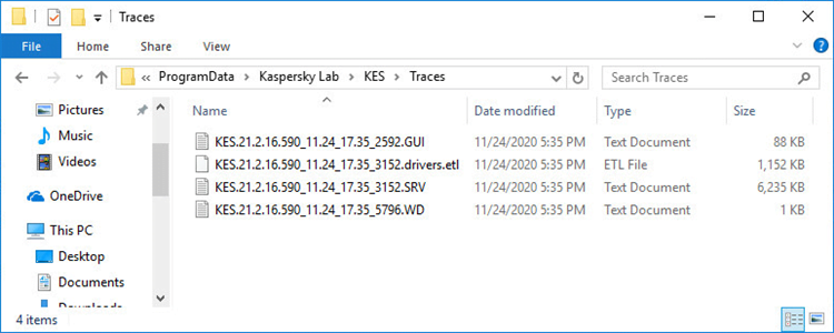 Trace files in Kaspersky Endpoint Security 11.5.x for Windows