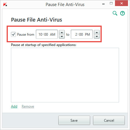 Image: pausing File Anti-Virus in Kaspersky Internet Security