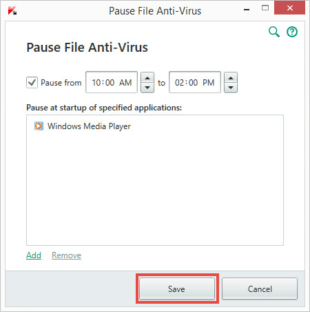 Image: Pause File Anti-Virus window of Kaspersky Internet Security 2018