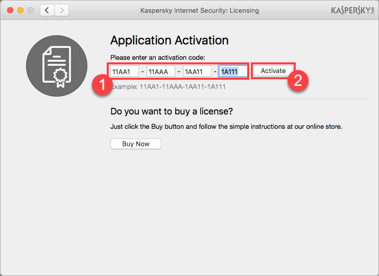 Image: the Licensing window of Kaspersky Internet Security 18 for Mac