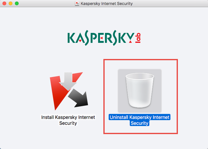 Image: the installation/uninstallation window of Kaspersky Internet Security 18 for Mac