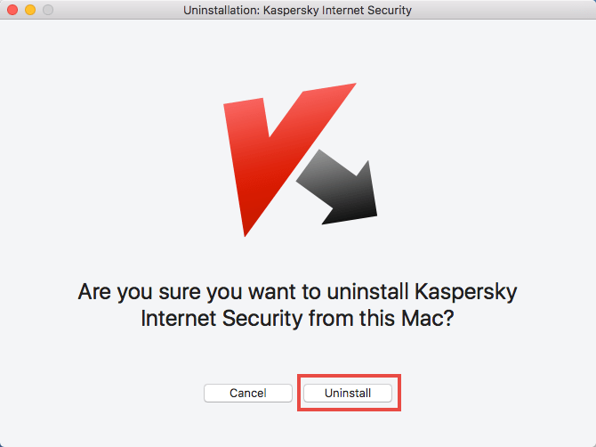  Image: confirming the removal of Kaspersky Internet Security 18 for Mac