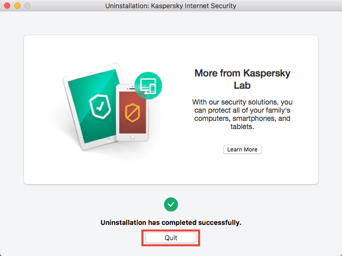 Image: the uninstallation window in Kaspersky Internet Security 18 for Mac