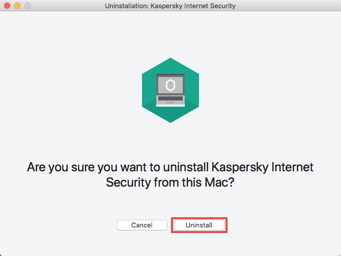 Confirming the removal of Kaspersky Internet Security 19 for Mac