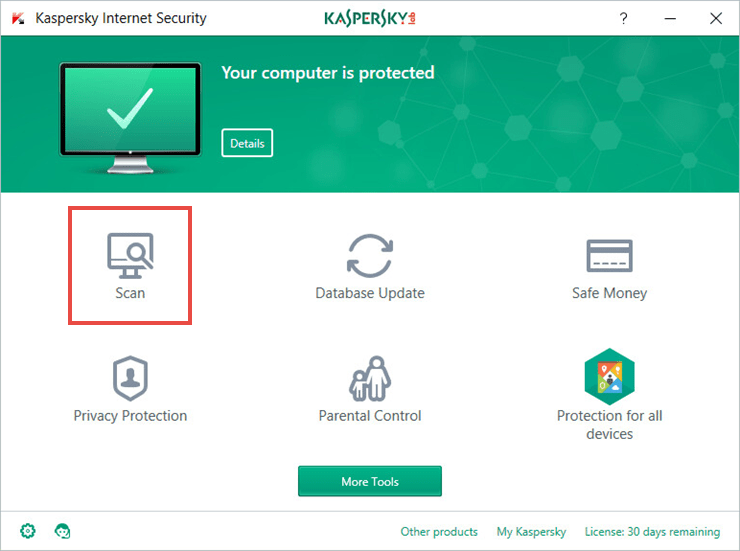 Image: the main window of Kaspersky Internet Security 2018
