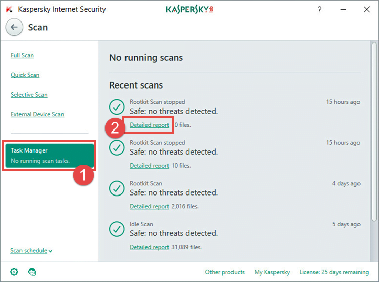 Image: the scan report window in Kaspersky Internet Security 2018
