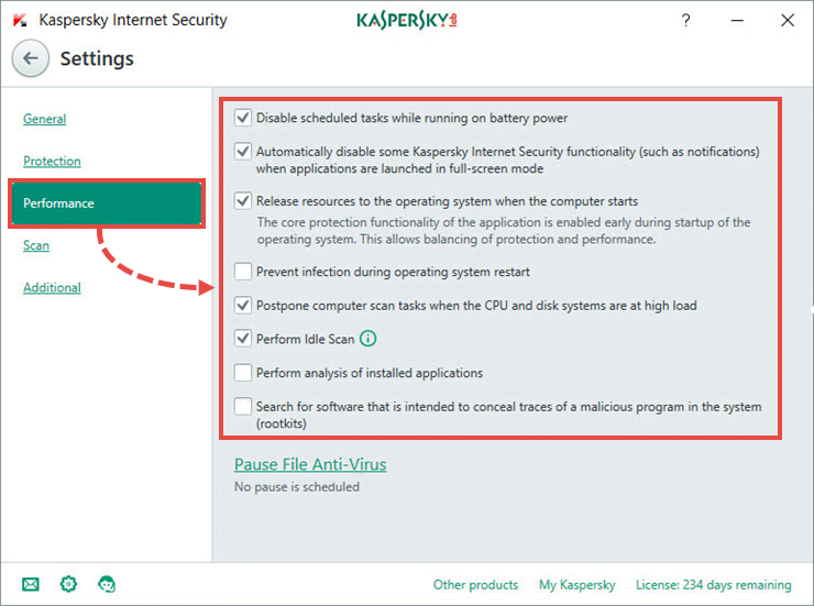 Image: the Settings window of Kaspersky Internet Security 2017