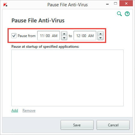 Image: Pause File Anti-Virus window of Kaspersky Internet Security 2018