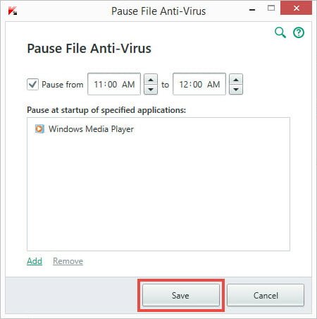 Image: pausing File Anti-Virus in Kaspersky Total Security