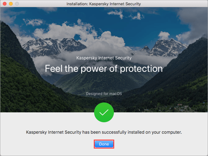 Completing installation of Kaspersky Internet Security 20 for Mac