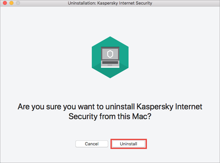 Confirming the removal of Kaspersky Internet Security 20 for Mac