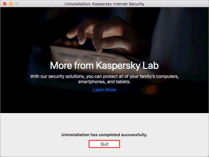 Completing uninstallation of Kaspersky Internet Security 20 for Mac