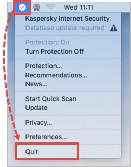 Quitting Kaspersky Internet Security for Mac