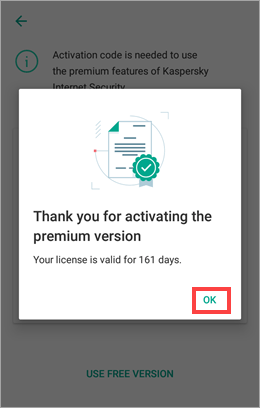 Activating the premium version of Kaspersky Internet Security for Android