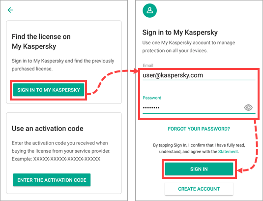Connecting Kaspersky Internet Security for Android to My Kaspersky