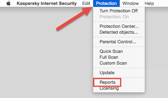 Image: opening Reports in Kaspersky Internet Security 16 for Mac 