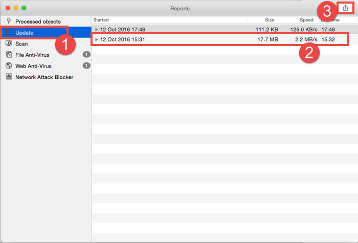 Image: exporting the report in Kaspersky Internet Security 16 for Mac