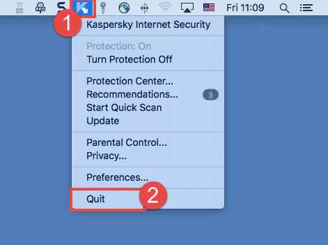 Image: closing Kaspersky Internet Security 18 for Mac