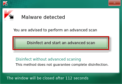 Selecting how to disinfect an active infection in Kaspersky Rescue Disk 2018