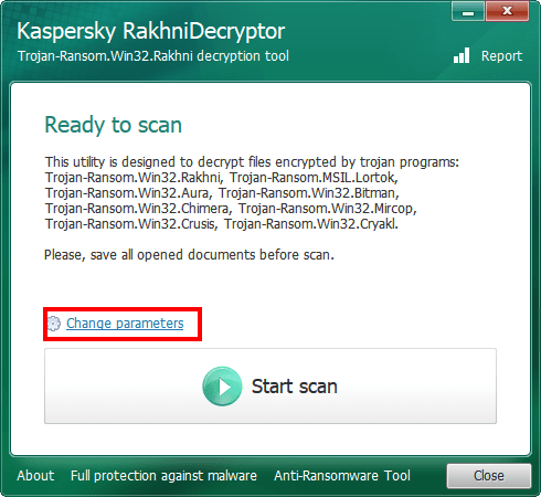 Going to Change parameters in Kaspersky RakhniDecryptor