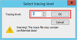 Tracing level selection pop-up in the klactgui tool.