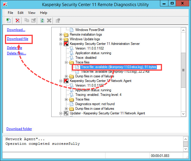 Downloading trace files in the klactgui tool 