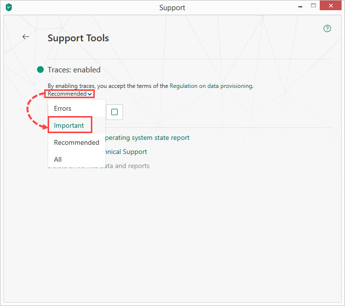 Selecting the events to trace in Kaspersky Security Cloud 19