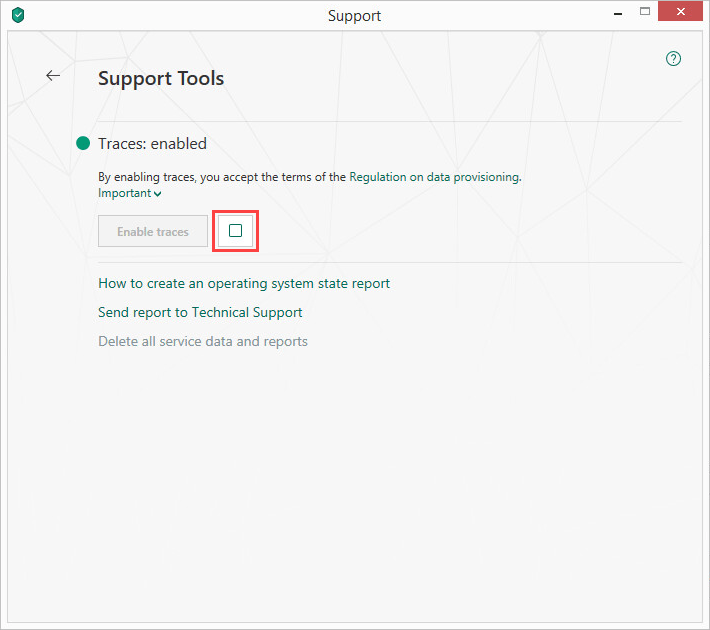 Stopping tracing of important events in Kaspersky Security Cloud 19