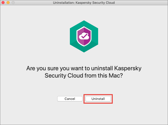 Confirming uninstallation of Kaspersky Security Cloud 20 for Mac