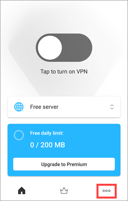 Opening settings of Kaspersky VPN Secure Connection for Android