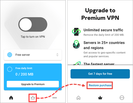 Restoring purchase in Kaspersky VPN Secure Connection