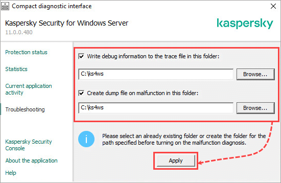 Enabling traces in Kaspersky Security 11.x for Windows Server