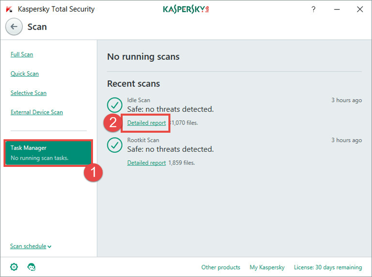Image: the scan report window in Kaspersky Total Security 2018