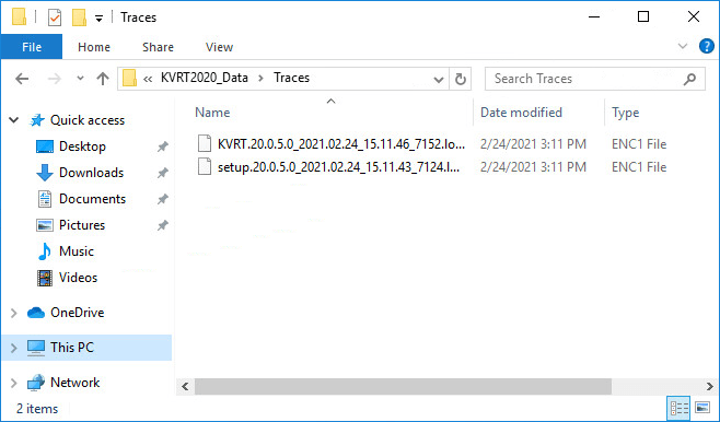 A Kaspersky Virus Removal Tool trace file in the folder.