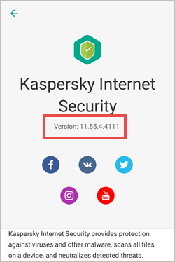 The version number of a Kaspersky application for Android