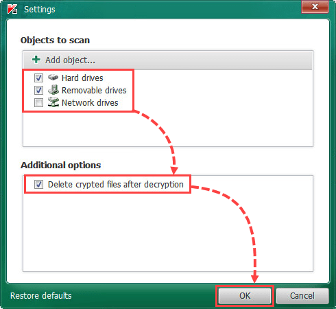 Configuring scan settings in ShadeDecryptor