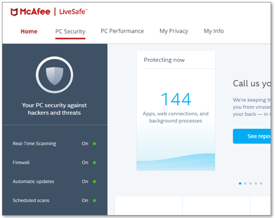 LiveSafe PCSecurity Security options