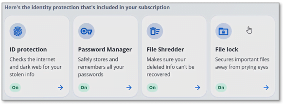 Picture showing the Identity protection options that are included in your subscription.