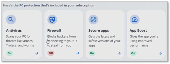 Picture showing the PC protection options that are included in your subscription.