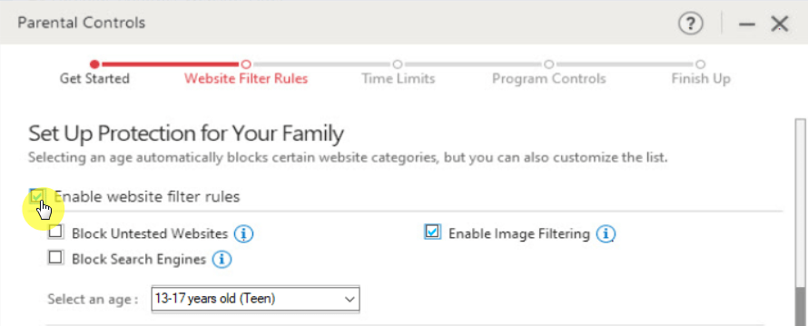 Enable website filter rules