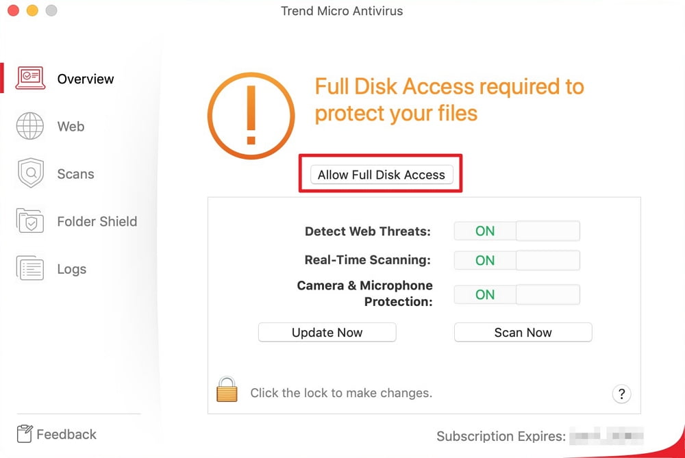 Allow Full Disk Access