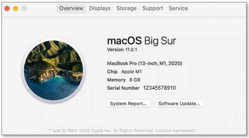 About this Mac dialog showing an Apple Silicon processor chip.