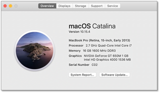 Screenshot of the macOS About this Mac dialog window showing macOS Catalina.