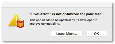 Alert message about LiveSafe is not optimized