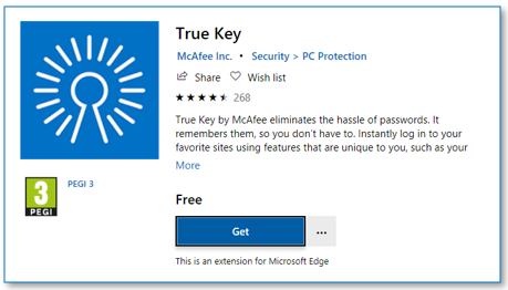 True Key install page in Microsoft Edge