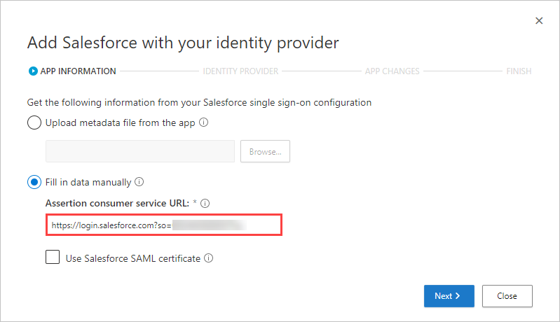 Manually fill in Salesforce SAML information.