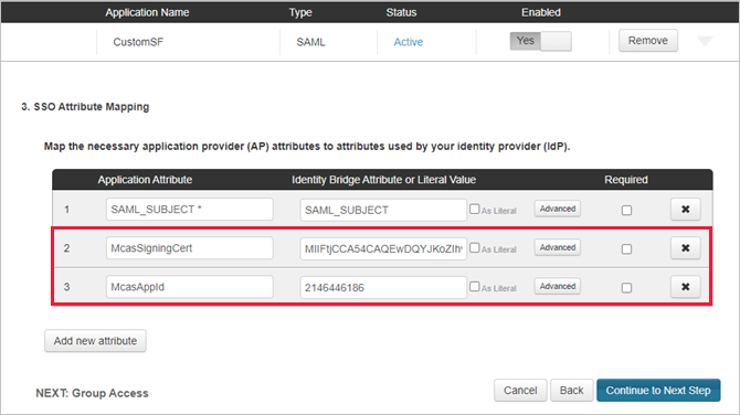 Add Defender for Cloud Apps attributes to custom Salesforce app.