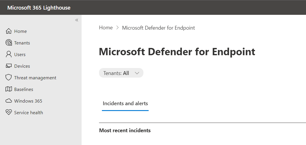 screenshot of incidents list in Microsoft 365 Lighthouse