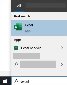 Screenshot of searching for an app in Windows 10 search